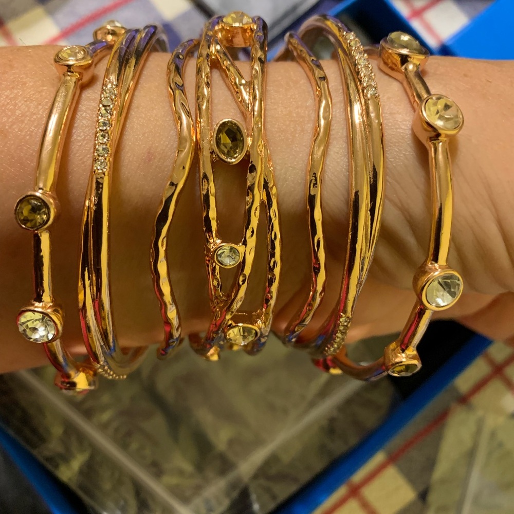 NIB Bangle bracelets- Rose Gold with simulated gemstones- 7 bracelets